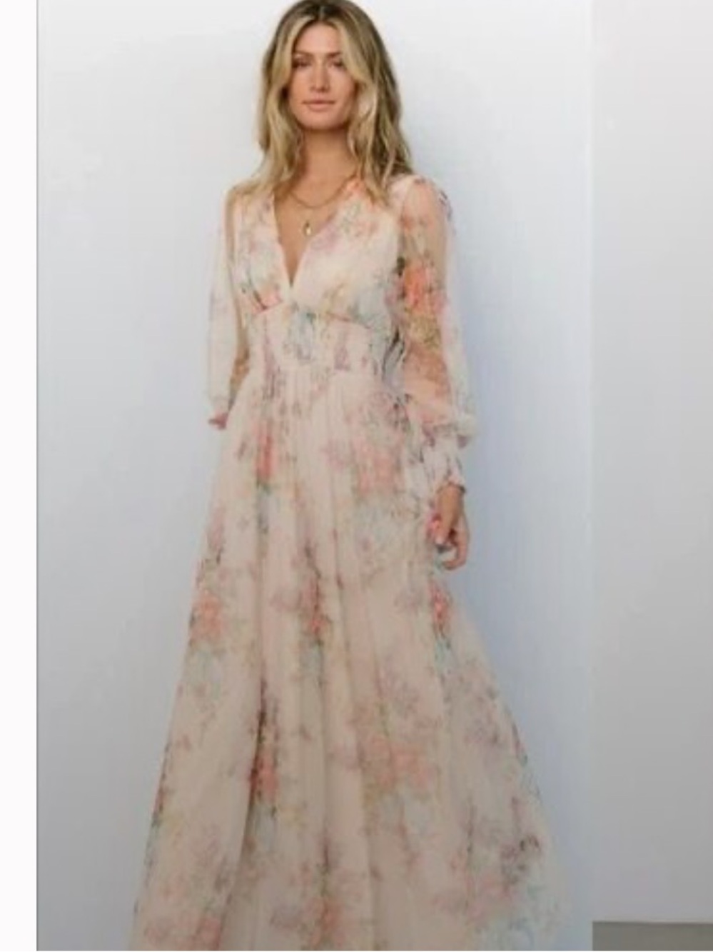 Baltic Born Floral Maxi Dress in Cream with Pink & Blue Accents